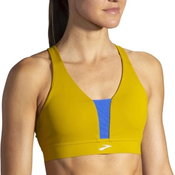 Brooks Drive Plunge Run Bra Yellow / Blue Size Large - Picture 1 of 5